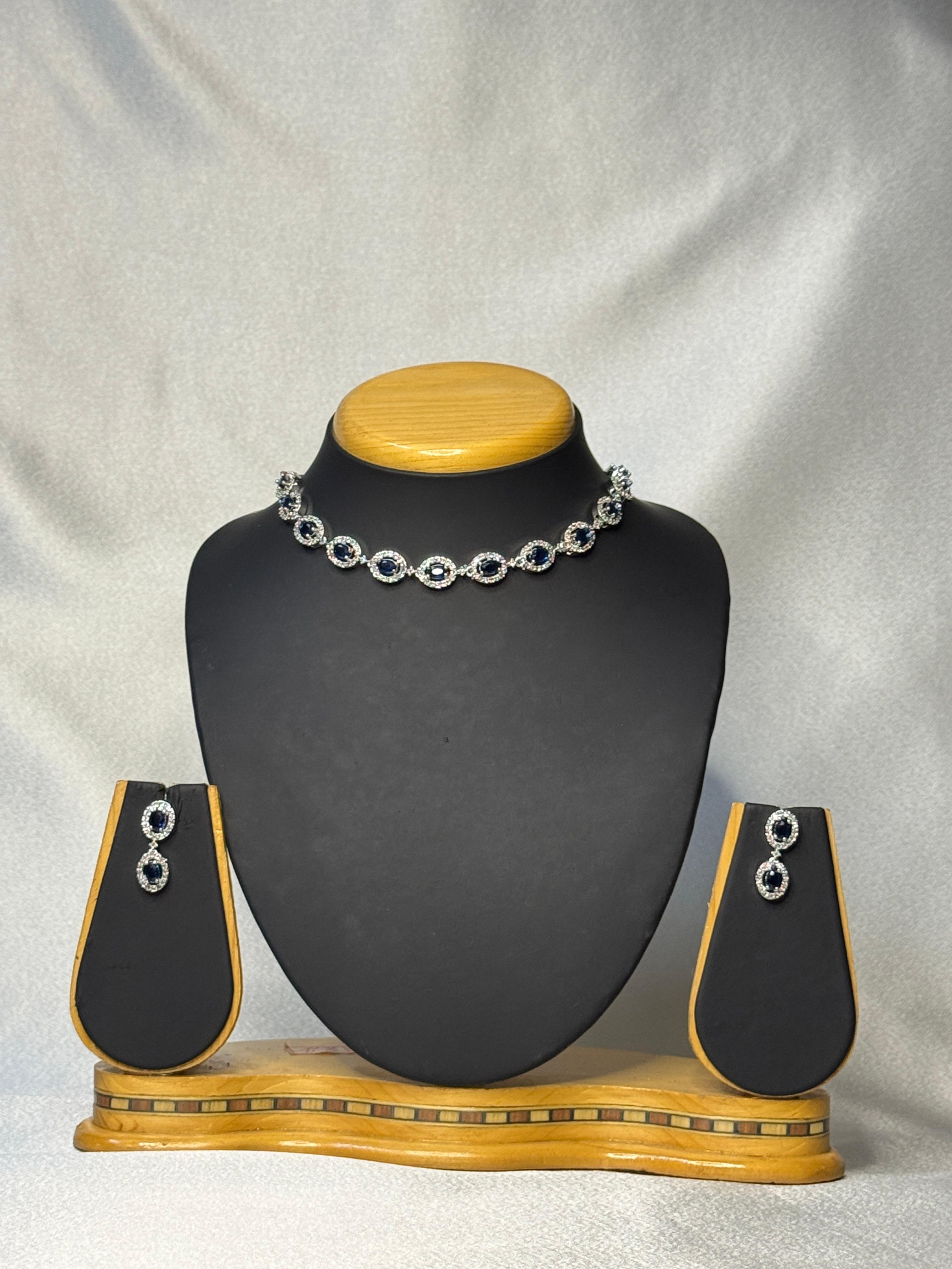 AD WHITE AND BLUE NECKLACE WITH EARRINGS