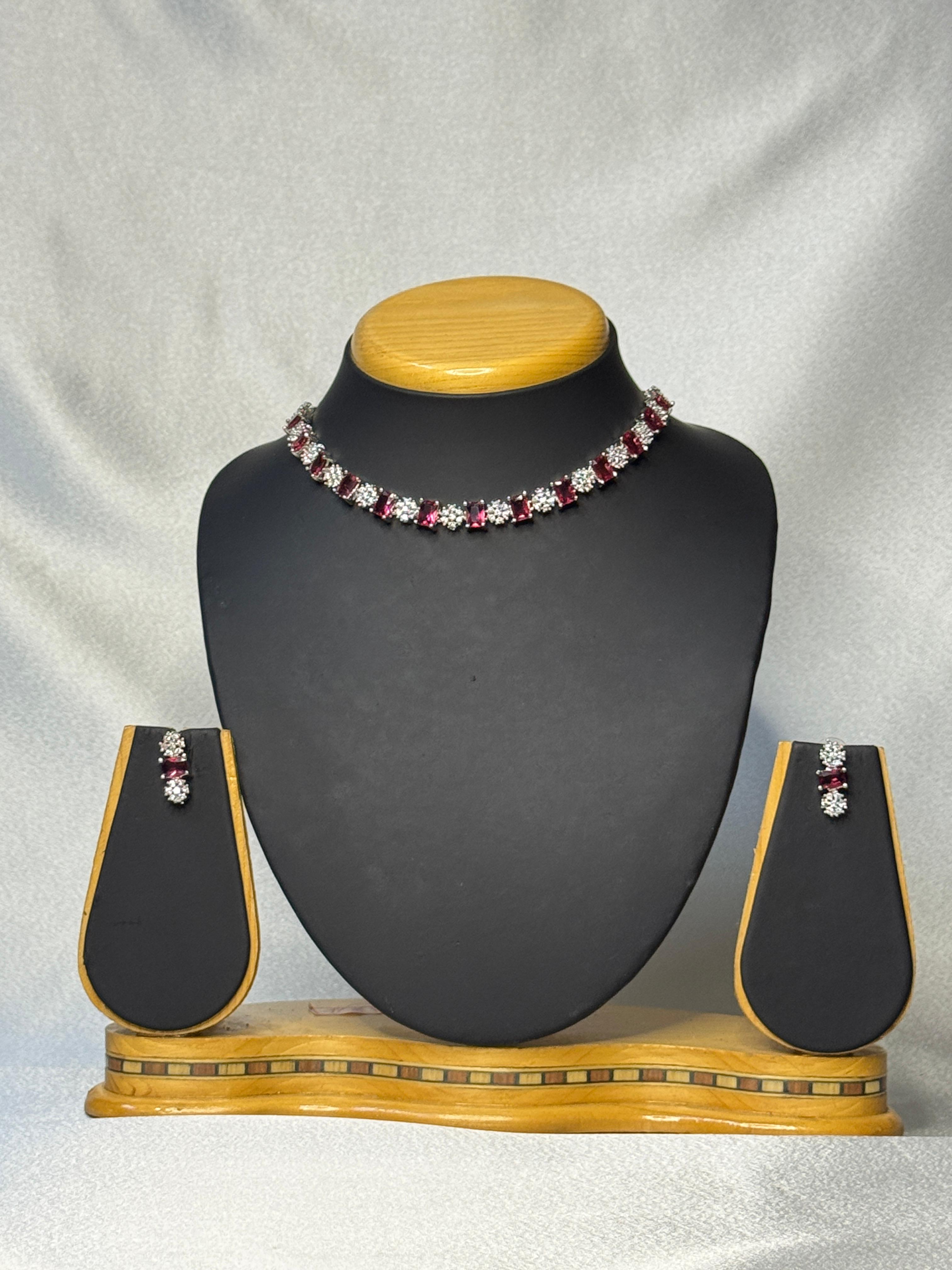 AD WHITE AND RUBY NECKLACE WITH EARRINGS