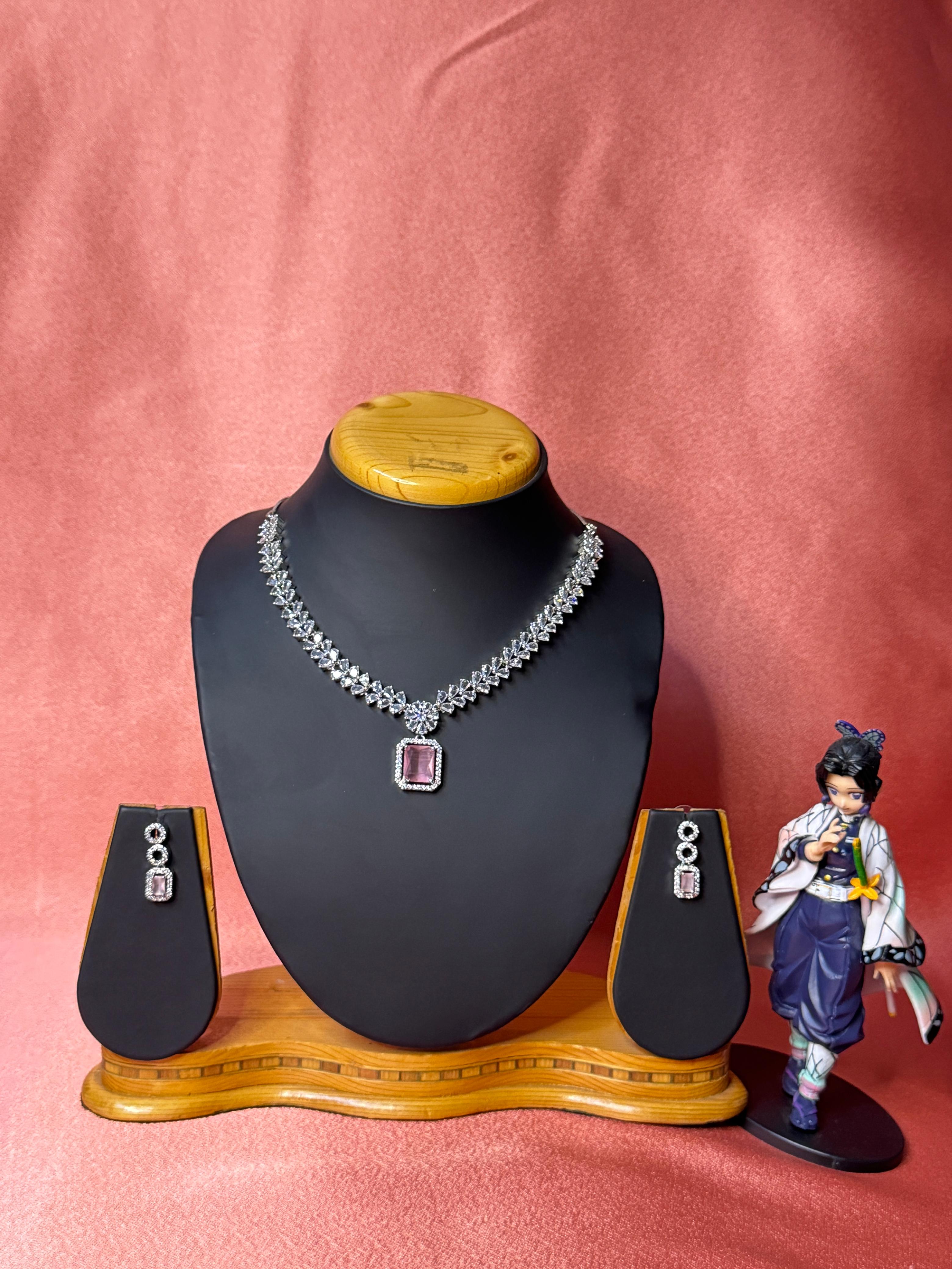 AD WHITE AND PINK NECKLACE WITH EARRINGS