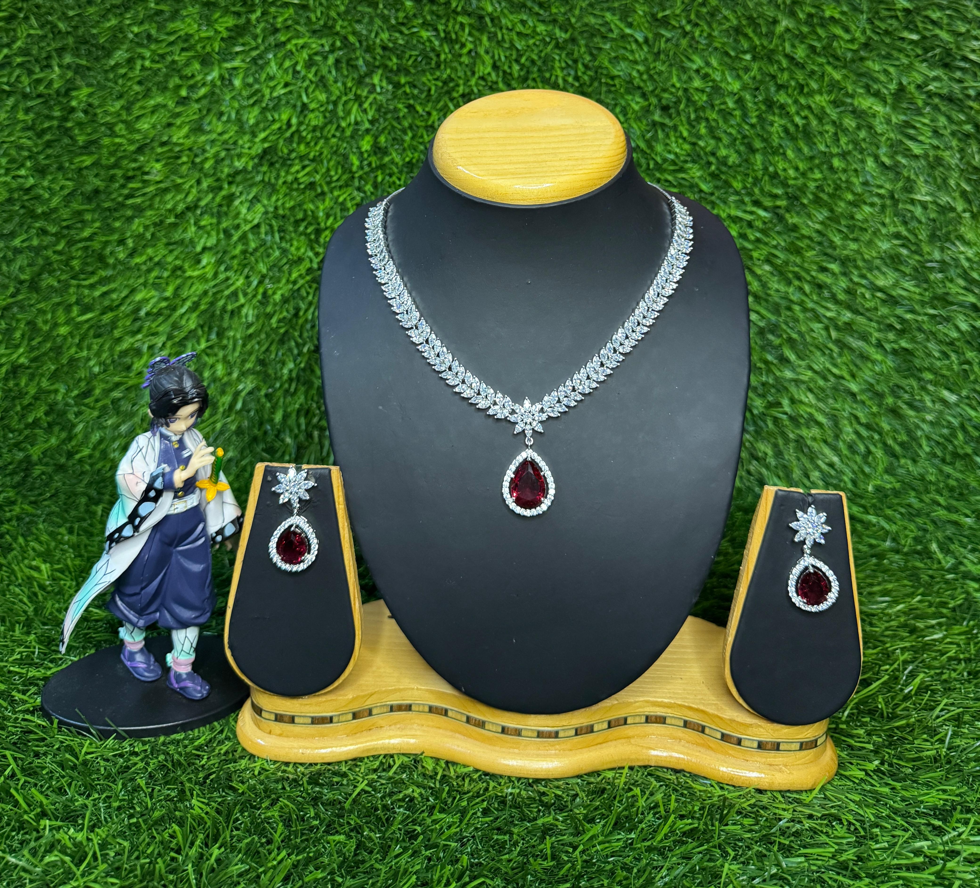 AD WHITE AND MEROON NECKLACE WITH EARRINGS