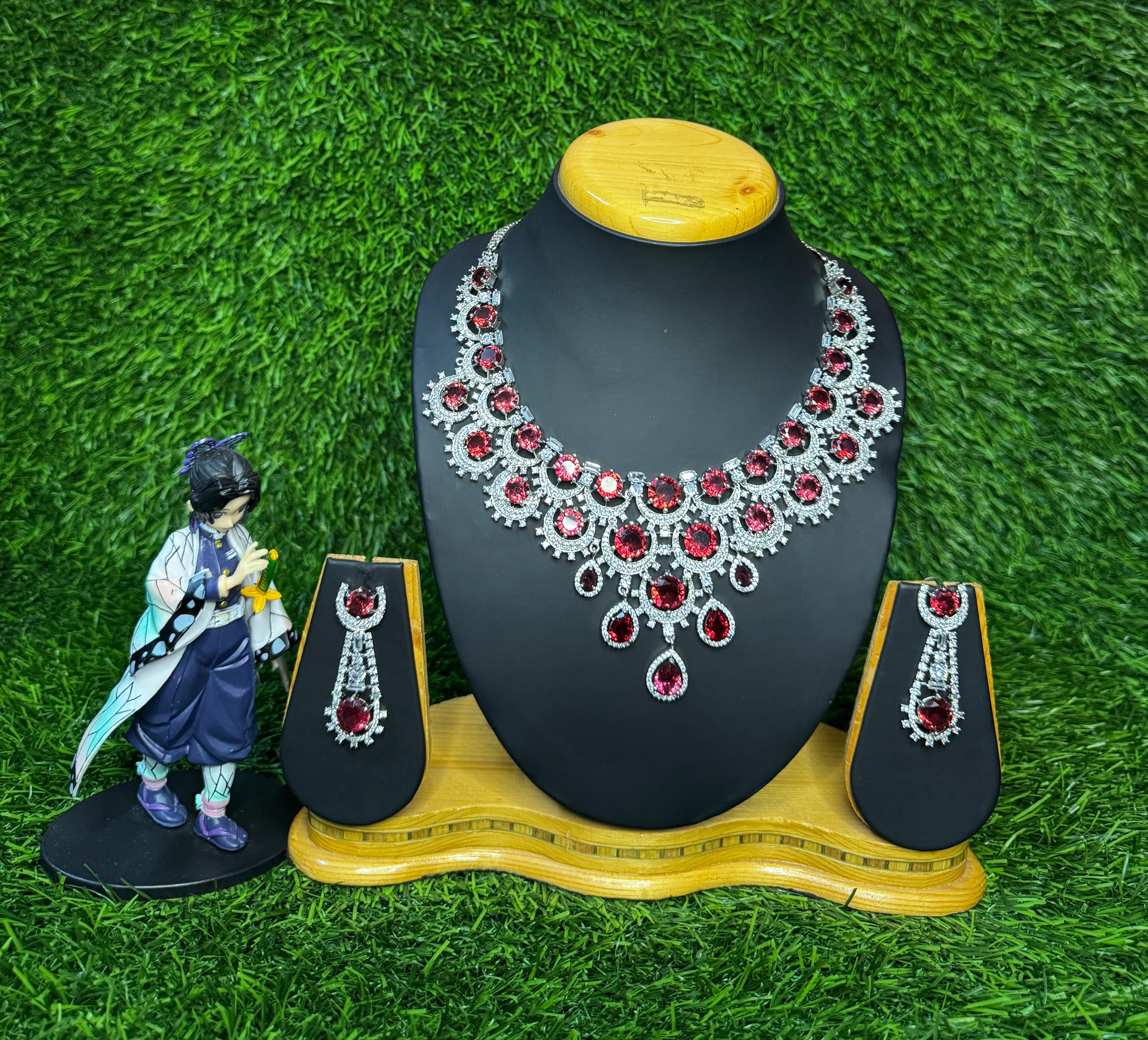 AD WHITE AND MEROON NECKLACE WITH EARRINGS