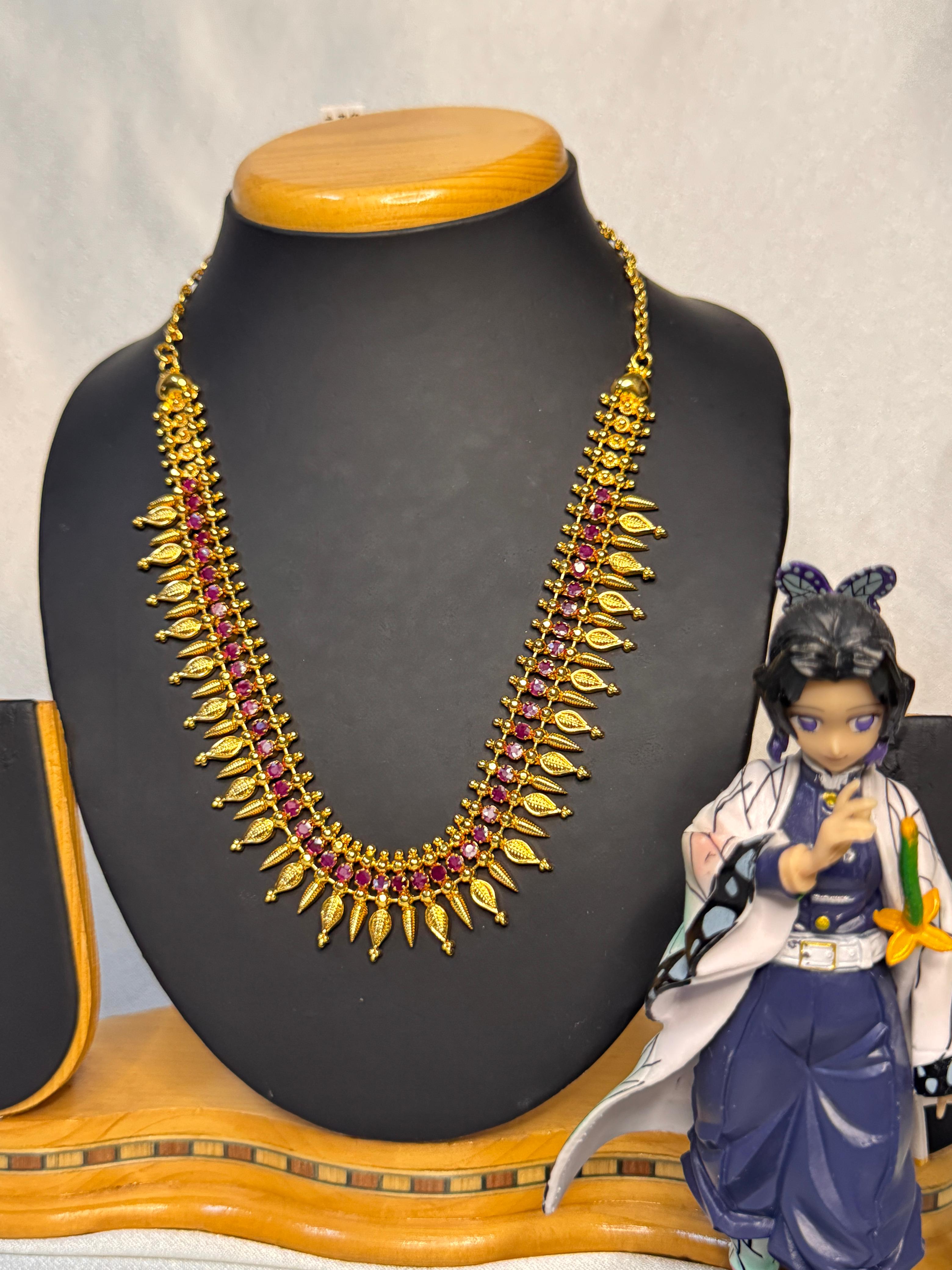 GOLD PLATED PREMIUM MULLA MOTTU NECKLACE ( RUBY STONE )