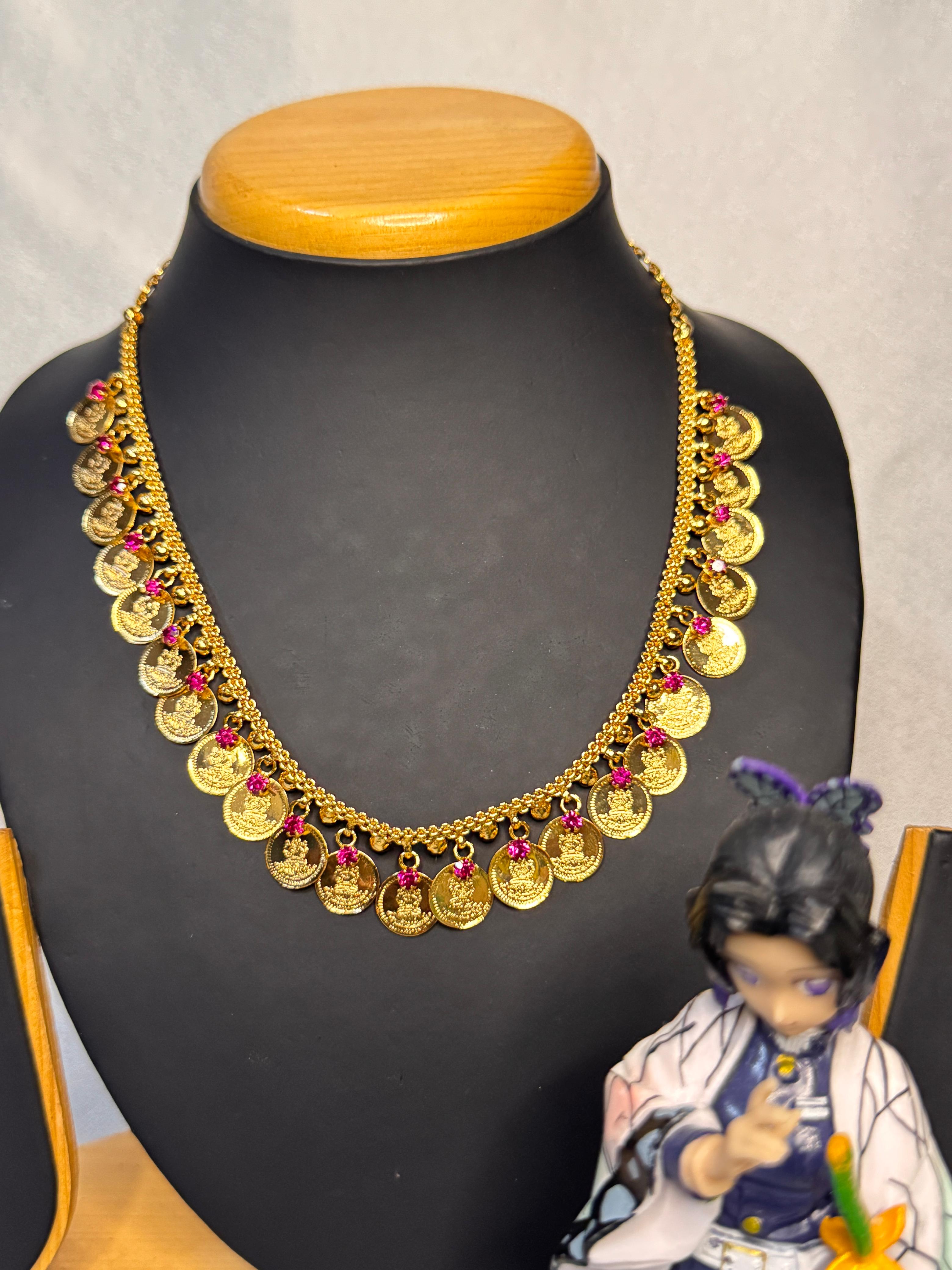 GOLD PLATED LAKSHMI COIN HARAM ( 23 COINS )