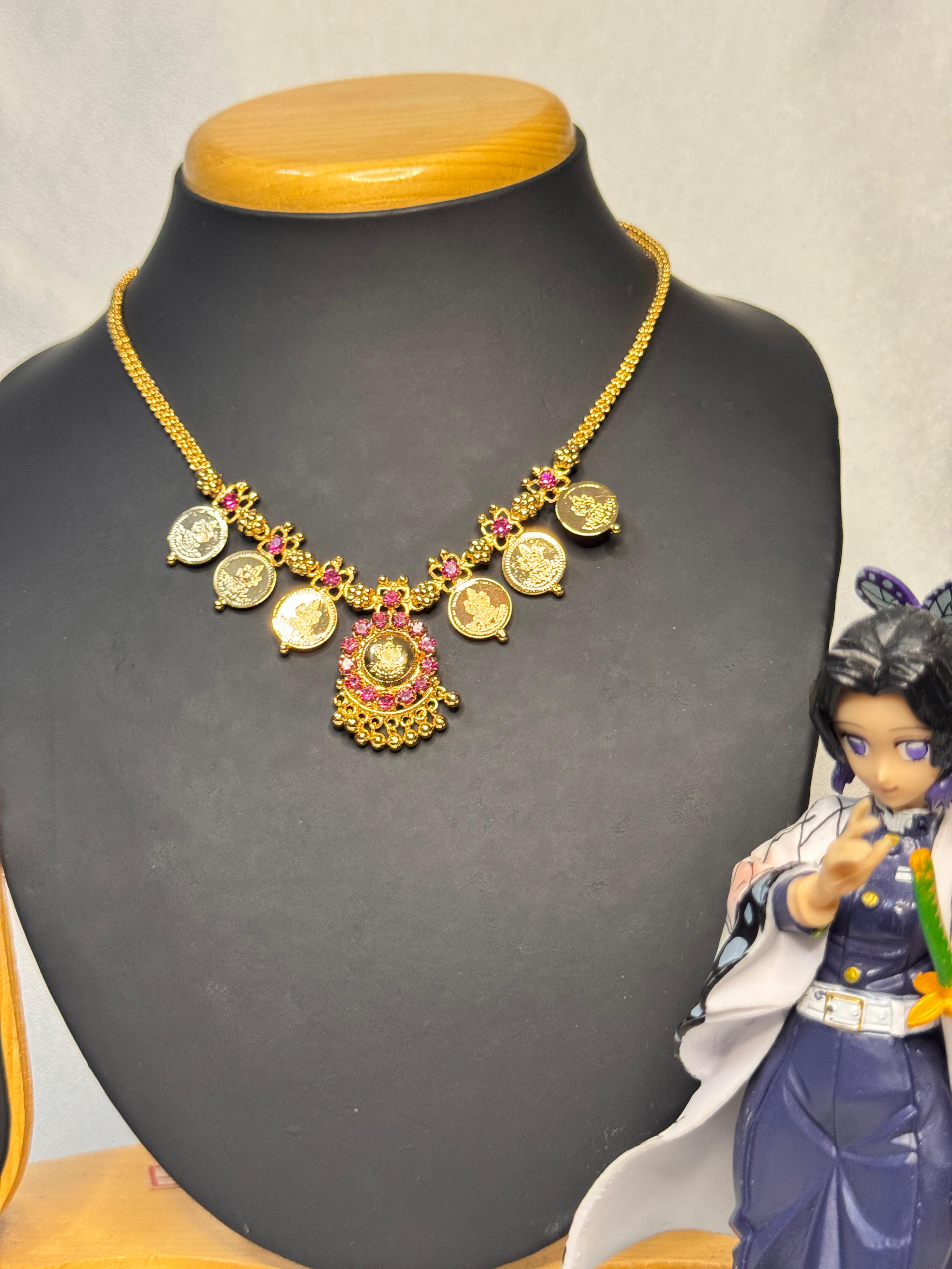 PREMIUM GOLD PLATED LAKSHMI COIN DESIGN SHORT HARAM 